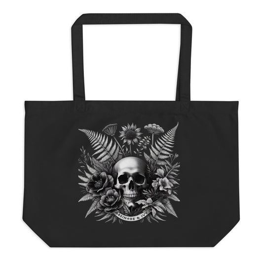 skull & fern gothic nature tote bag, gothbookcore bag