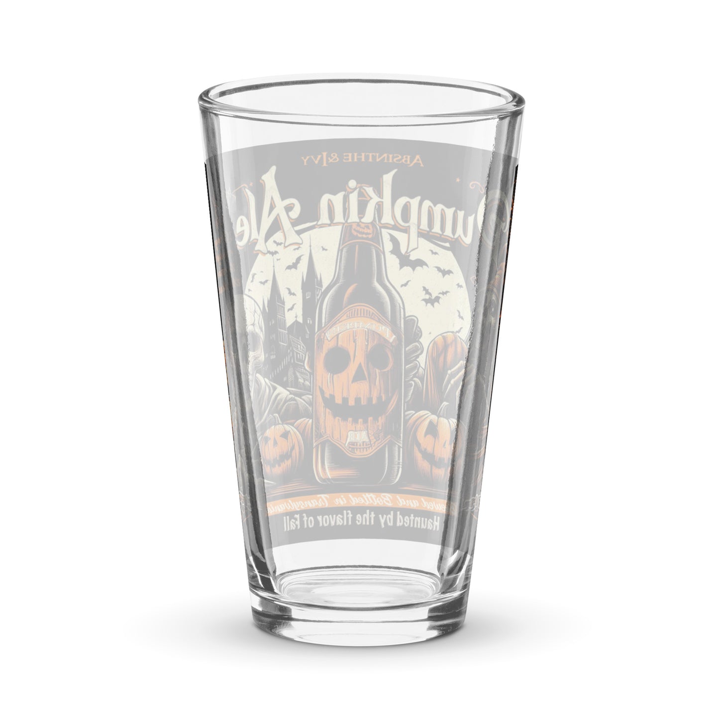 Absinthe and Ivy Haunted Pumpkin Ale pint glass. Halloween beer gift. gothic glassware