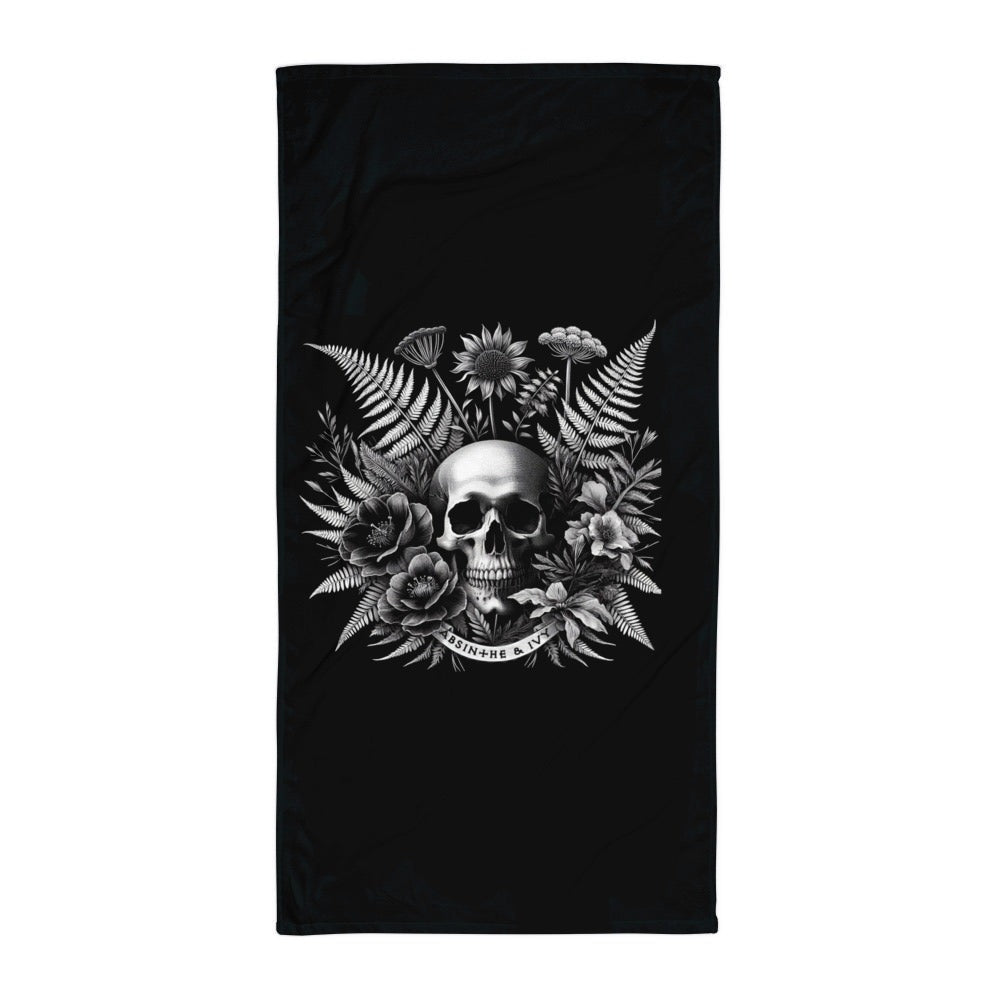 skull & fern gothic nature towel, summer goth beach towel