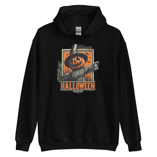 Men's Halloween Forever Scarecrow Hooded Sweatshirt, Spooky October Vibes. Unisex Horror hoodie