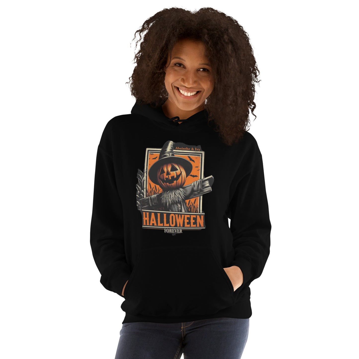 Men's Halloween Forever Scarecrow Hooded Sweatshirt, Spooky October Vibes. Unisex Horror hoodie